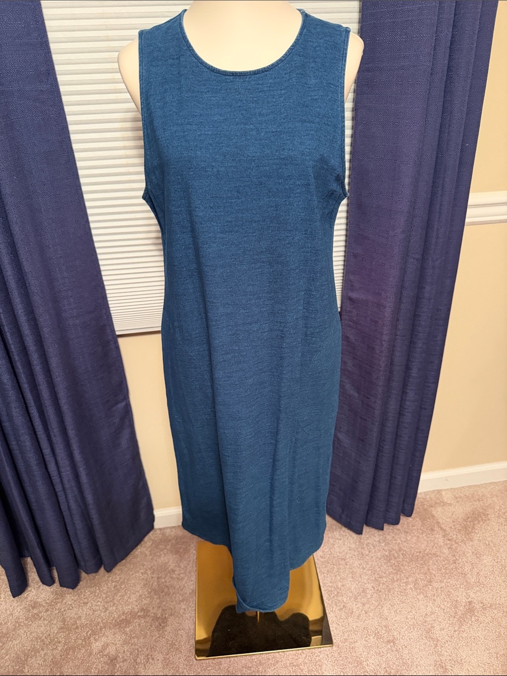 Sleeveless Navy Knit (Denim-Look) Shift Dress - Casual Women's Dress